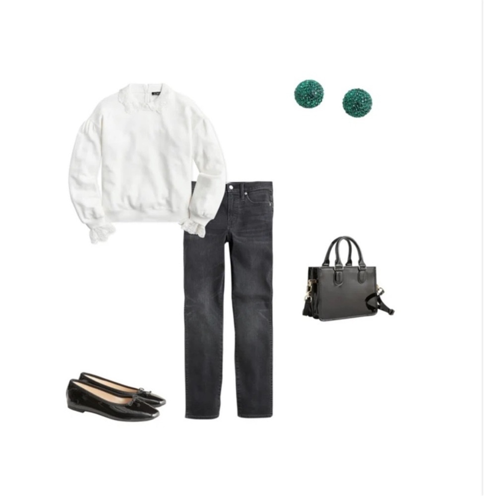 J.Crew Ivory Lace Collar Crewneck Sweatshirt | Size L, 100% Cotton - Picture 14 of 14